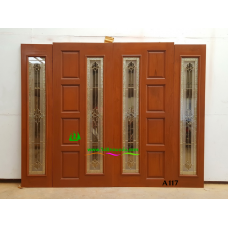 ประตูกระจกนิรภัยไม้สัก รหัส A117